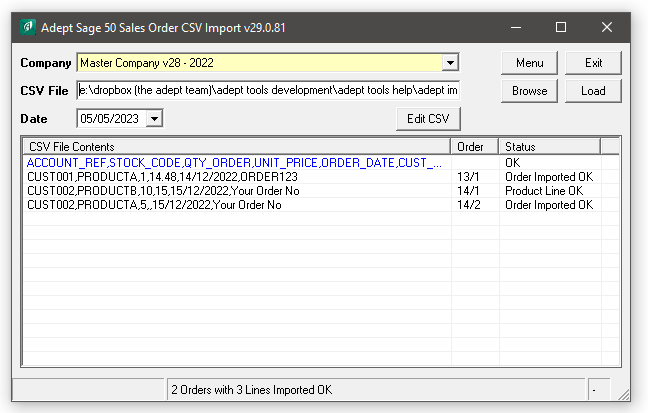 Import Sales Orders into Sage 50